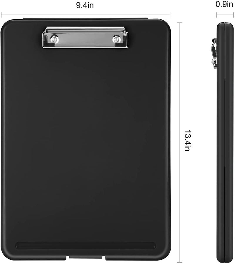 KACHKIT 4 Clip Pad/Clipboard with Storage Case for Paper and Document File Storage Holder,Writing Pad, Plastic Clipboard Ideal for Nurse Ped,Students Ped,Teachers,Office, Pcs-1, (Black) - Image 2