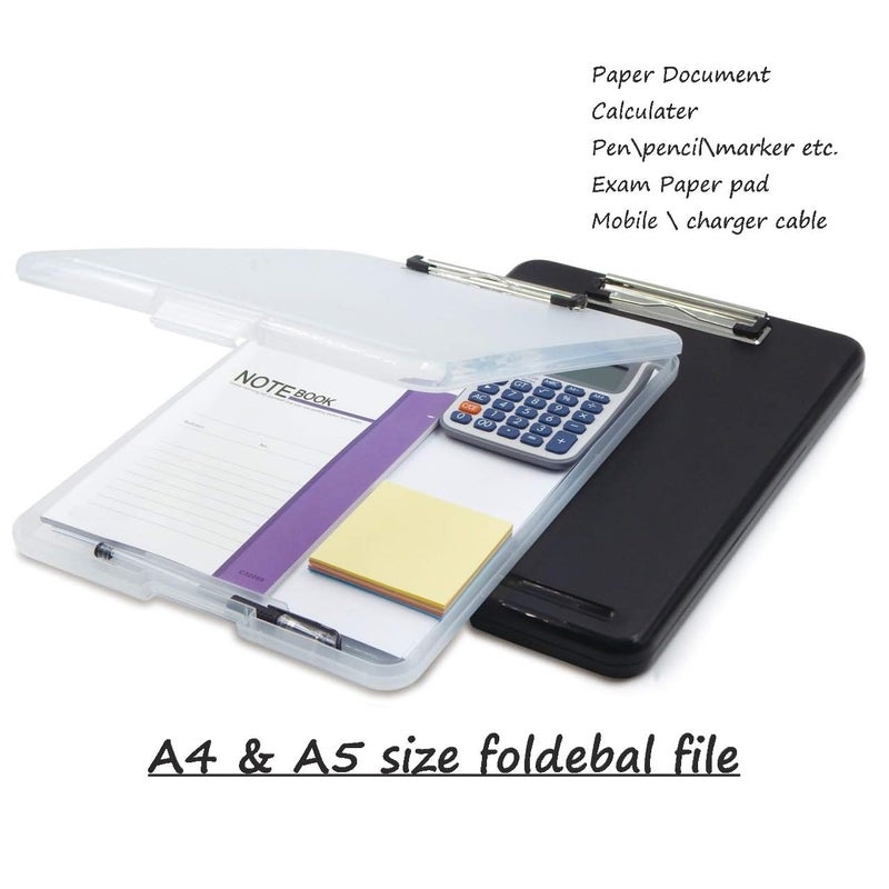 KACHKIT 4 Clip Pad/Clipboard with Storage Case for Paper and Document File Storage Holder,Writing Pad, Plastic Clipboard Ideal for Nurse Ped,Students Ped,Teachers,Office, Pcs-1, (Black) - Image 4