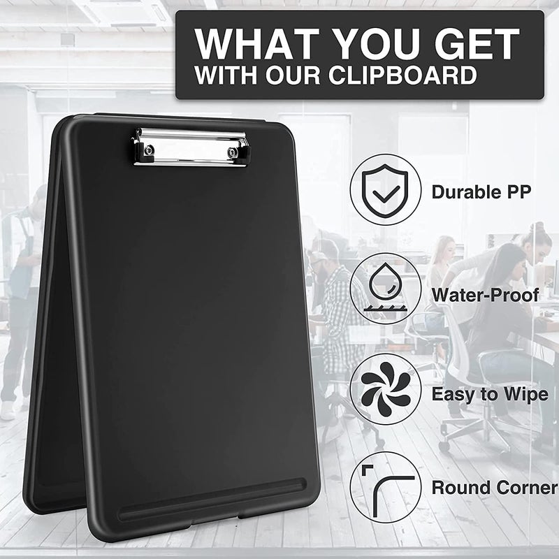 KACHKIT 4 Clip Pad/Clipboard with Storage Case for Paper and Document File Storage Holder,Writing Pad, Plastic Clipboard Ideal for Nurse Ped,Students Ped,Teachers,Office, Pcs-1, (Black) - Image 3