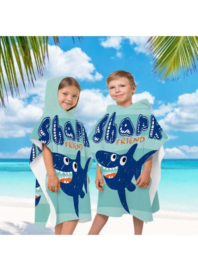 Kids' Shark Friend Hooded Poncho Towel - Quick-Dry Mint Green - Image 2