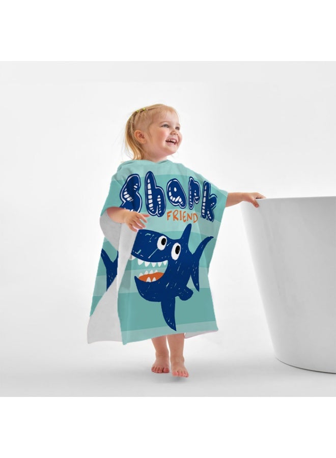 Kids' Shark Friend Hooded Poncho Towel - Quick-Dry Mint Green - Image 1