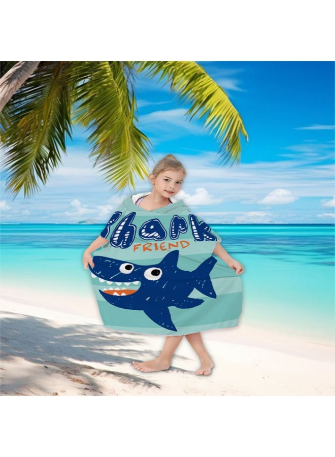 Kids' Shark Friend Hooded Poncho Towel - Quick-Dry Mint Green - Image 4
