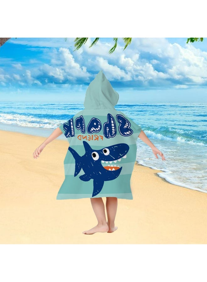 Kids' Shark Friend Hooded Poncho Towel - Quick-Dry Mint Green - Image 5