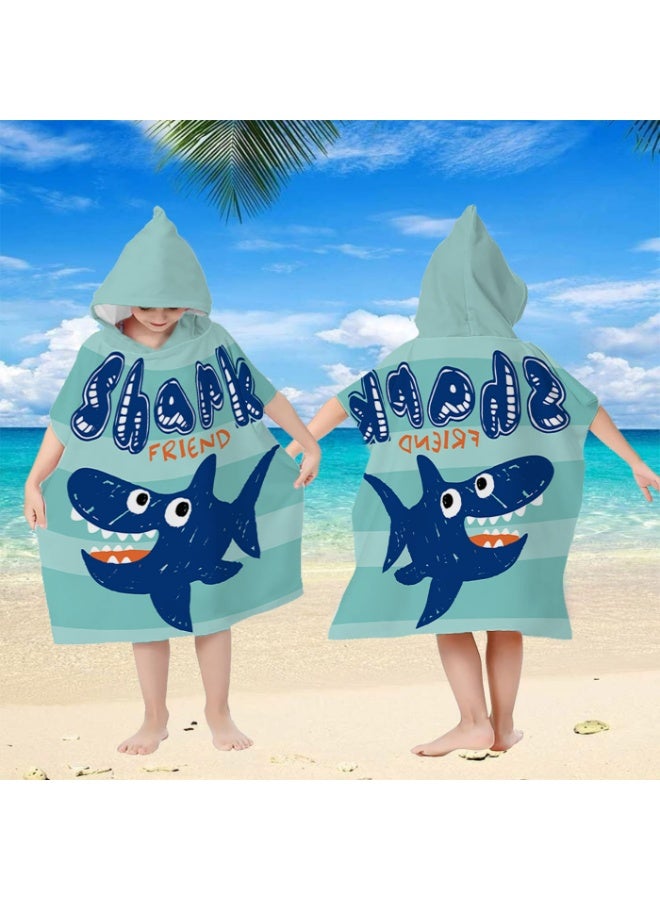 Kids' Shark Friend Hooded Poncho Towel - Quick-Dry Mint Green - Image 3