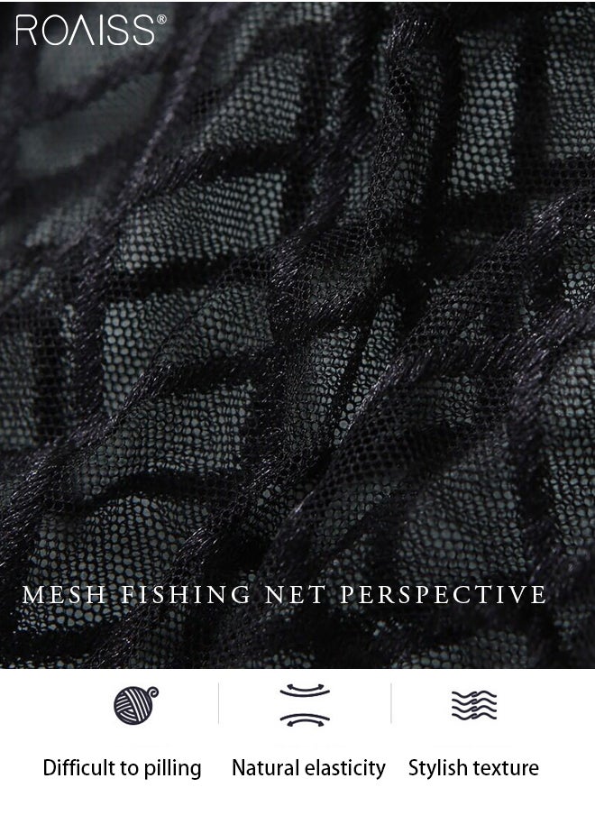 roaiss - One-Piece Metal Chain Translucent Mesh One-Piece Underwear Stretch Translucent Hot Underwear - Image 1
