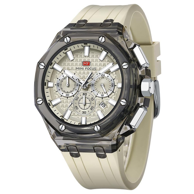 MF MINI FOCUS MINI Focus Men WatchesUnique Transparent MutifunctionLight WeightCalendarWaterproof Silicone Strap Fashion Wrist Watches for Men Off_White - Image 2