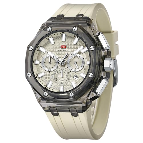 MF MINI FOCUS MINI Focus Men WatchesUnique Transparent MutifunctionLight WeightCalendarWaterproof Silicone Strap Fashion Wrist Watches for Men Off_White - Image 1