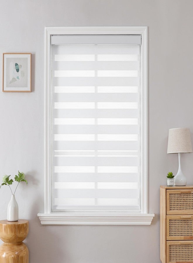 Joydeco Cordless Zebra Blinds for Windows, Dual Layer Light Control Window Blinds with Light-Proof Aluminum Cover, Free-Stop Roller Shades for Home & Office (White,34" W x 75" H) - Image 2