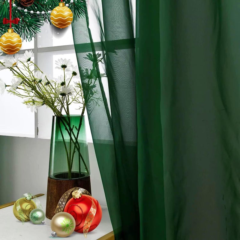 SpaceDresser Sheer Voile Window Treatment Rod Pocket Curtain Panels for Kitchen Bedroom Living Room Drapes Sunlight Filtering Privacy Semi Home Decor Assorted Colors Sizes (Foliage Green, 52 W x 84 L) - Image 2