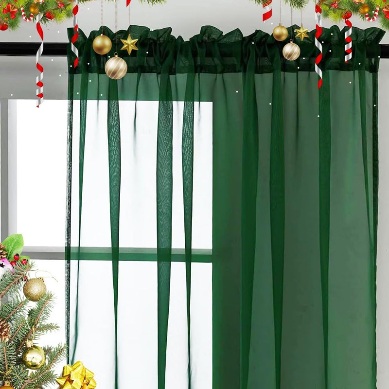 SpaceDresser Sheer Voile Window Treatment Rod Pocket Curtain Panels for Kitchen Bedroom Living Room Drapes Sunlight Filtering Privacy Semi Home Decor Assorted Colors Sizes (Foliage Green, 52 W x 84 L) - Image 3