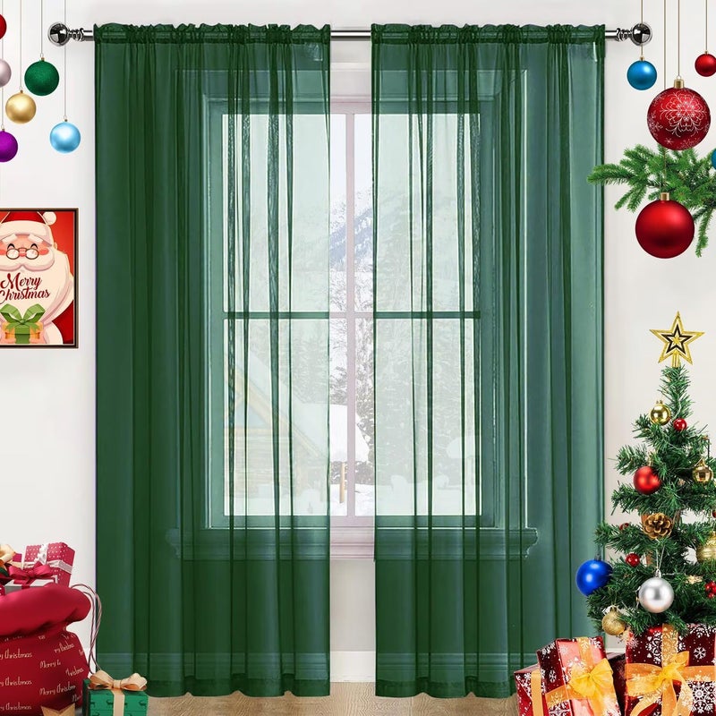 SpaceDresser Sheer Voile Window Treatment Rod Pocket Curtain Panels for Kitchen Bedroom Living Room Drapes Sunlight Filtering Privacy Semi Home Decor Assorted Colors Sizes (Foliage Green, 52 W x 84 L) - Image 1