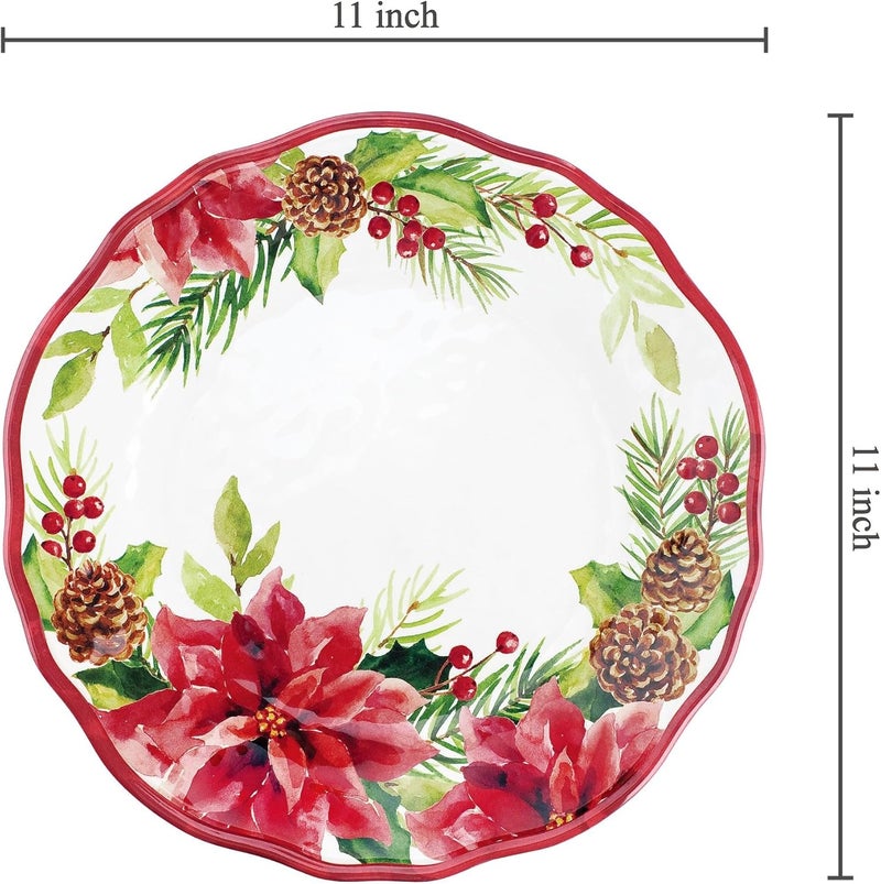 UP UPware Poinsettias Melamine Dinner Plate Set Flower Shaped Plates for Main course Pasta and Salad BPAFree Dishwasher Safe Red 11 Inch Set of 6 - Image 3