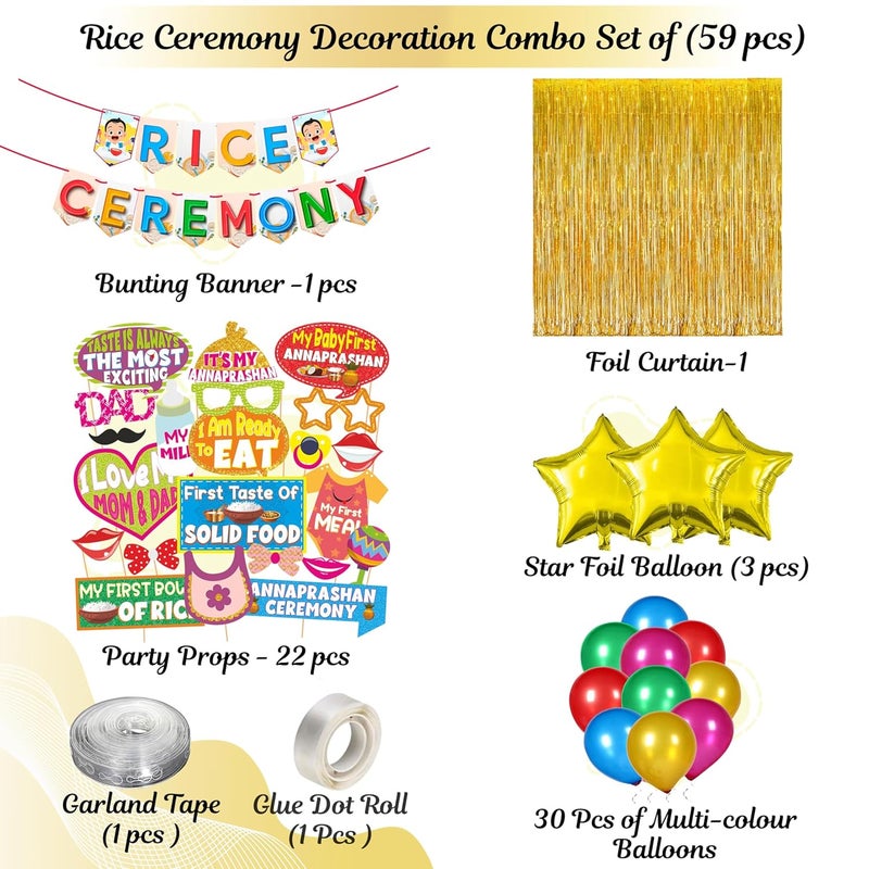 Wobbox Shubh Annaprashan Decoration Items Set which Includes Baby annaprashan Ceremony Props Subh Annaprashan Banner Backdrop Foil Curtain Rice Ceremony Decorations Items52 Pcs SetFP5765 - Image 2