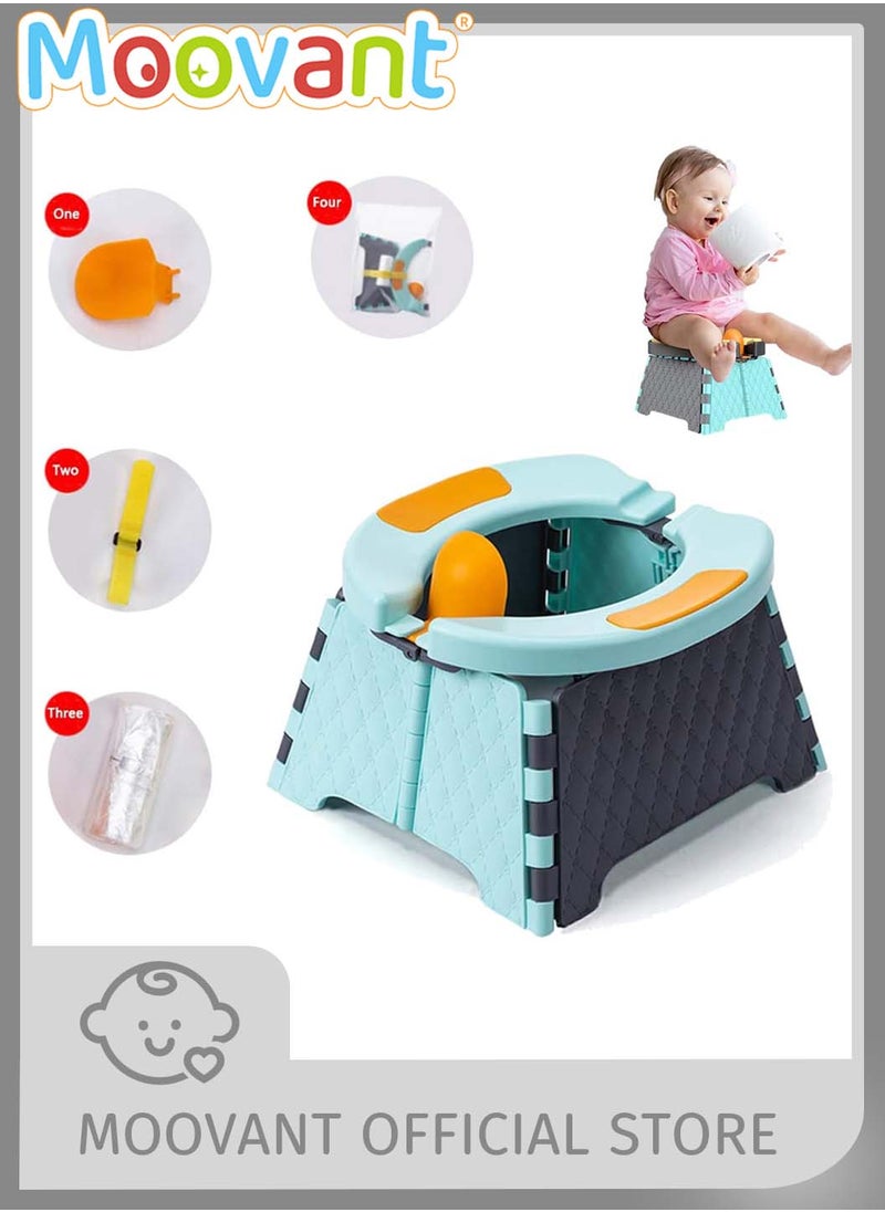 Moovant Portable Potty for Toddler Travel, Foldable Potty Training Seat with Disposable Cleaning Bag, Car-Mounted Baby Toilet for Baby Girls Boys, Green  - Image 1