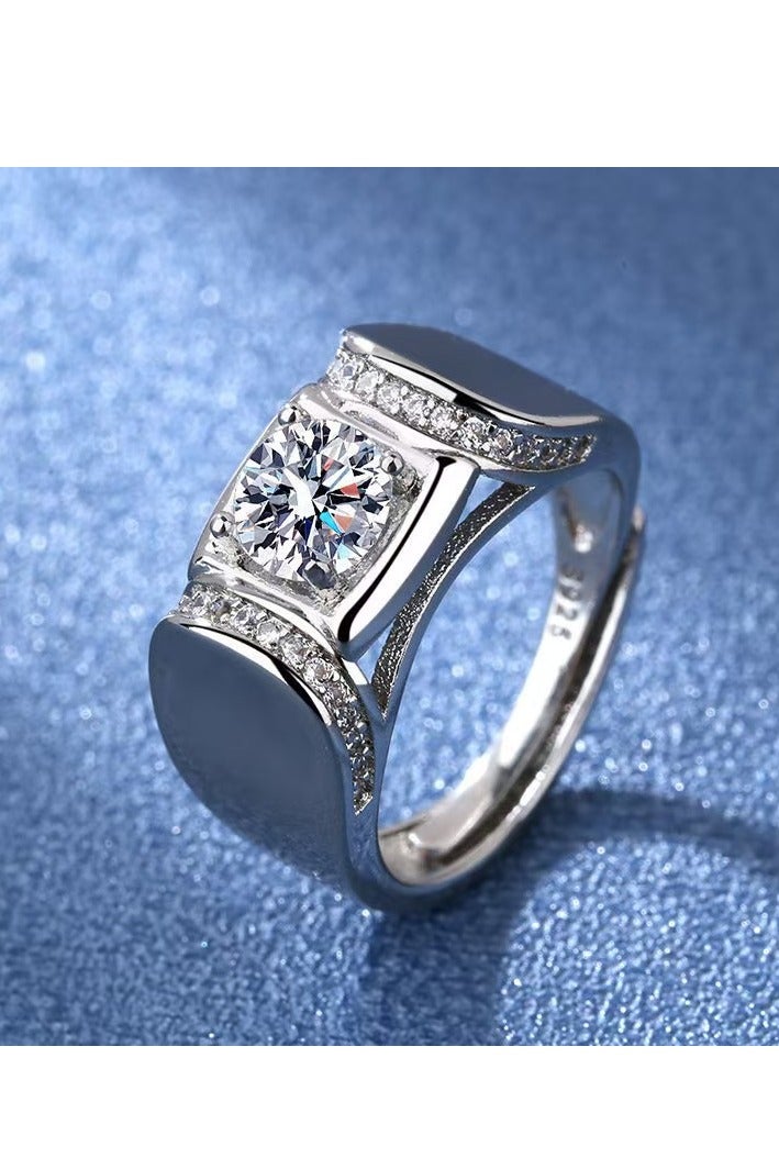 ممتاز 1 قيراط مويسانيتي خاتم زفاف الرجال، S925 مطلي بالذهب الأبيض، حجم قابل للتعديل، صندوق هدايا فاخر، جاهز للهدايا - Image 3
