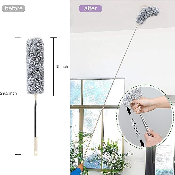 FORCE 24 - Microfiber Feather Duster Bendable & Extendable Fan Cleaning with 100 inches Expandable Pole Handle for High Ceiling Fans,Window Blinds, Furniture - Image 3