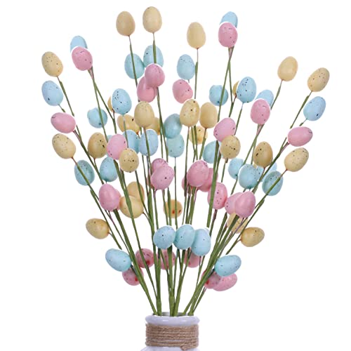 JINGHONG Easter Egg Picks 6 Pack Artificial Egg Stems Colorful Easter Egg Decorations for Home Decor Centerpiece Flower Arrangement 17 Inches Tall Multicolor - Image 1
