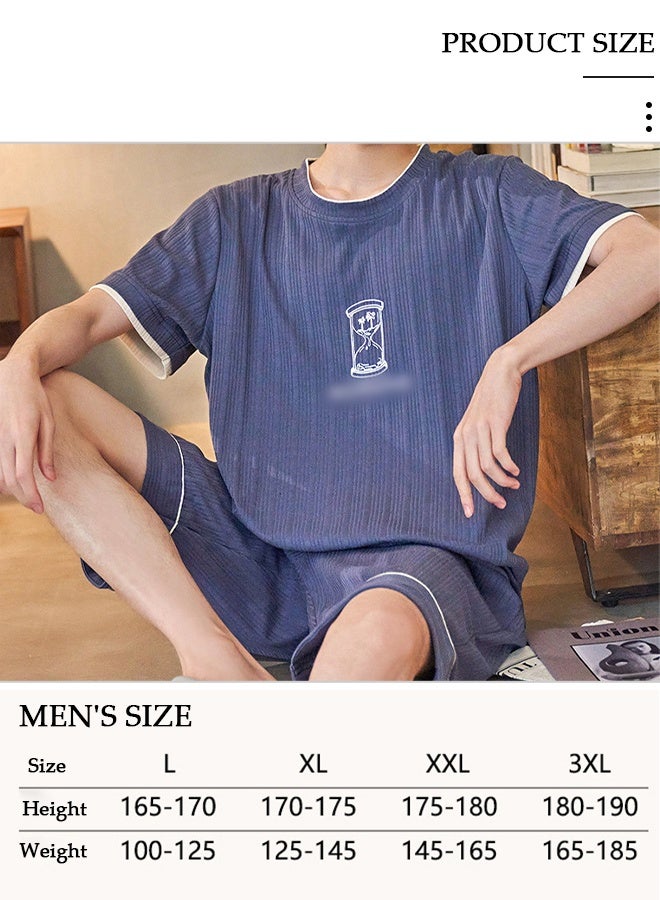 DUNISO Men's Soft Pajamas Set 2 Piece Cotton Sleepwear Short Sleeve  Crewneck Top and Shorts Loungewear Summer Sleepwear Set Home Wear - Image 2