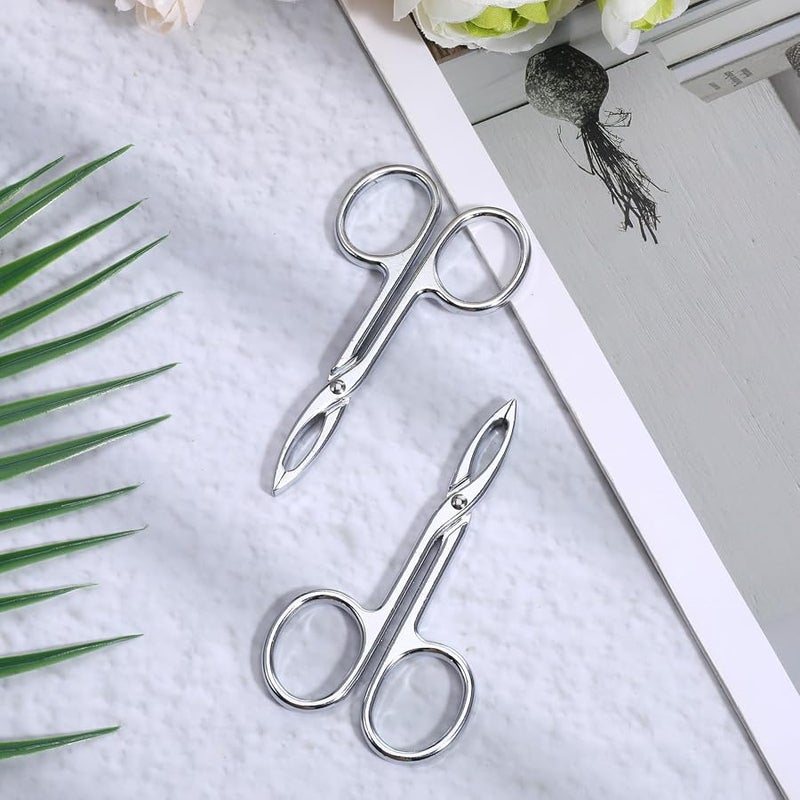 2 PCS Scissor Tweezers for Eyebrows, Metal Straight Tip Scissor Tweezers with Handles, Flat Plucker Tweezers Scissors for Remover Facial Hair and Eyebrow Care(Silver) - Image 4