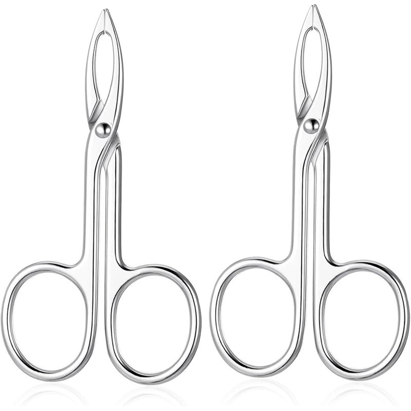 2 PCS Scissor Tweezers for Eyebrows, Metal Straight Tip Scissor Tweezers with Handles, Flat Plucker Tweezers Scissors for Remover Facial Hair and Eyebrow Care(Silver) - Image 1