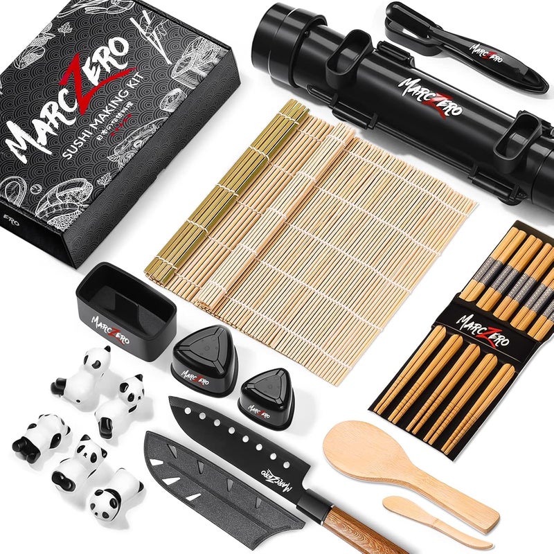 MarcZero Sushi Making Kit, 22 in 1 Bazooka Roller With Bamboo Mat, Knife, Chopsticks, Molds, DIY Machine for Beginner - Image 1