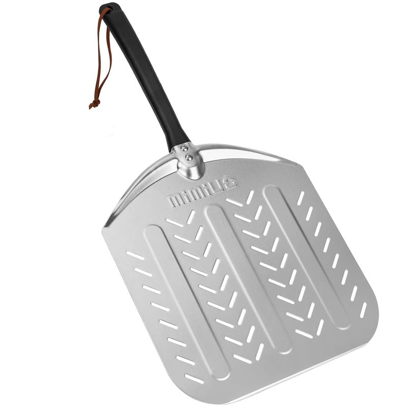 Mimiuo Aluminum Perforated Pizza Peel Professional 12 x 14 Inch Pizza Spatula Turning Shovel for Baking Bread  Pie Pizza Paddle for Oven and Grill