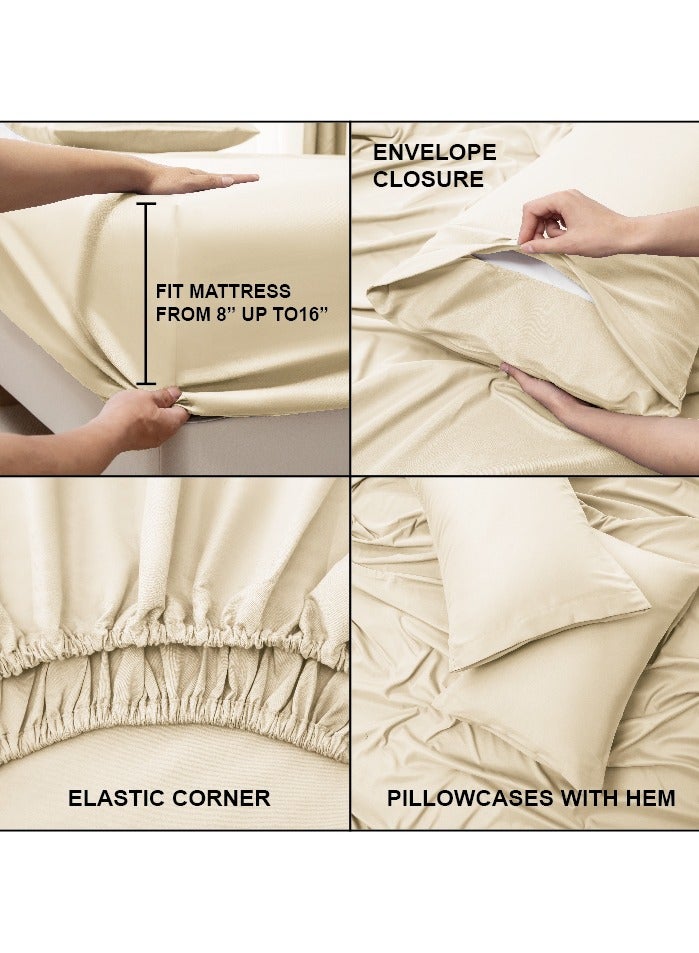 Panax Bedding King Bed Sheets Set - 4 Piece Bedding - Brushed Microfiber - Shrinkage and Fade Resistant - Easy Care (Ivory, King) - Image 4