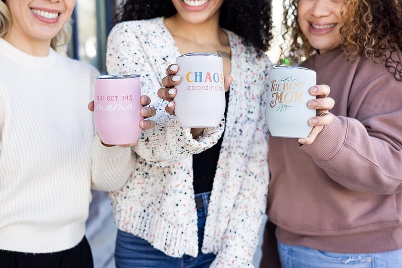 pearhead You Got This Mama Stainless Steel Wine Tumbler with Press-In and Slide Locking Lid, Cute Motherhood Stemless Wine Glass Tumbler Mug, Mother's Day Gifts, 12oz - Image 5