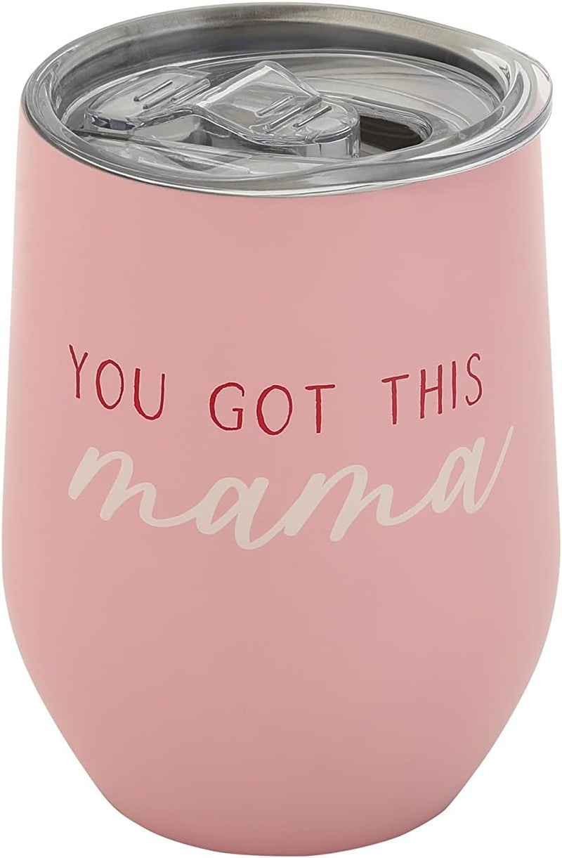 pearhead You Got This Mama Stainless Steel Wine Tumbler with Press-In and Slide Locking Lid, Cute Motherhood Stemless Wine Glass Tumbler Mug, Mother's Day Gifts, 12oz - Image 1