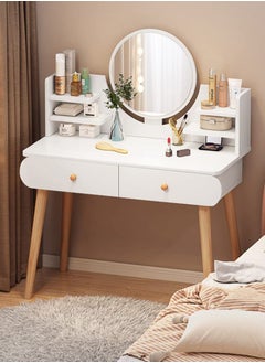Modern Vanity Table Make-up Dressing Table with Mirror and Two Drawers Organizer for Girls Women Bedroom Bathroom Small Space Dresser Desk 80*40*120cm