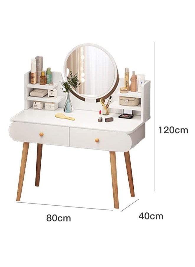 XiuWoo - Modern Vanity Table Make-up Dressing Table with Mirror and Two Drawers Organizer for Girls Women Bedroom Bathroom Small Space Dresser Desk 80*40*120cm - Image 1