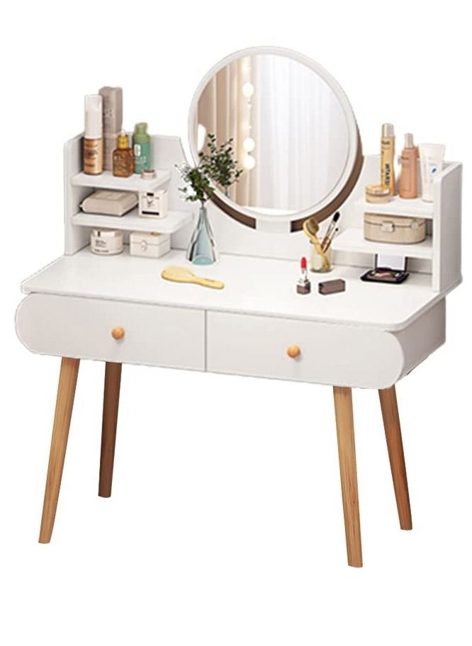 XiuWoo - Modern Vanity Table Make-up Dressing Table with Mirror and Two Drawers Organizer for Girls Women Bedroom Bathroom Small Space Dresser Desk 80*40*120cm - Image 1