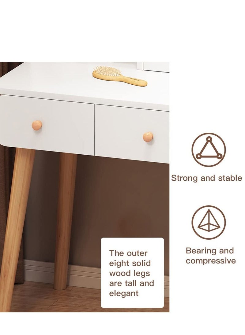 XiuWoo - Modern Vanity Table Make-up Dressing Table with Mirror and Two Drawers Organizer for Girls Women Bedroom Bathroom Small Space Dresser Desk 80*40*120cm - Image 1