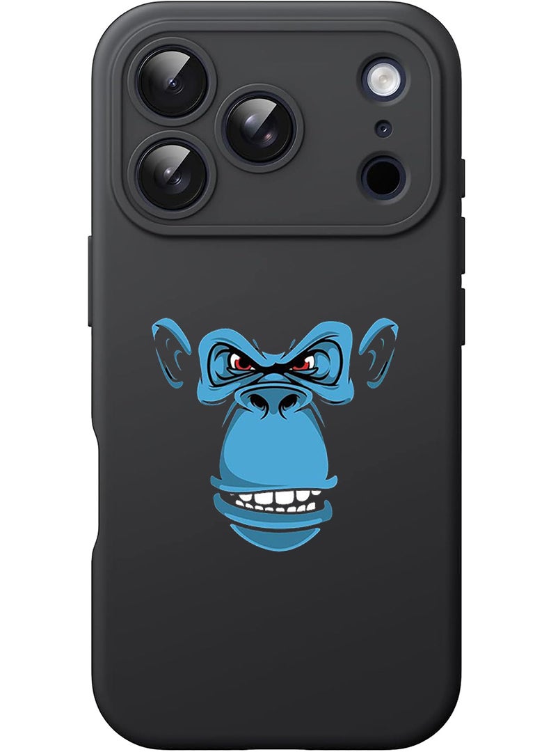 Theodor Protective Slim Fit Case Liquid Silicone Cover with Full Body Protection Anti-Scratch Shockproof Case For Apple iPhone 17 Pro Max (Black) Blue monkey face - Image 1