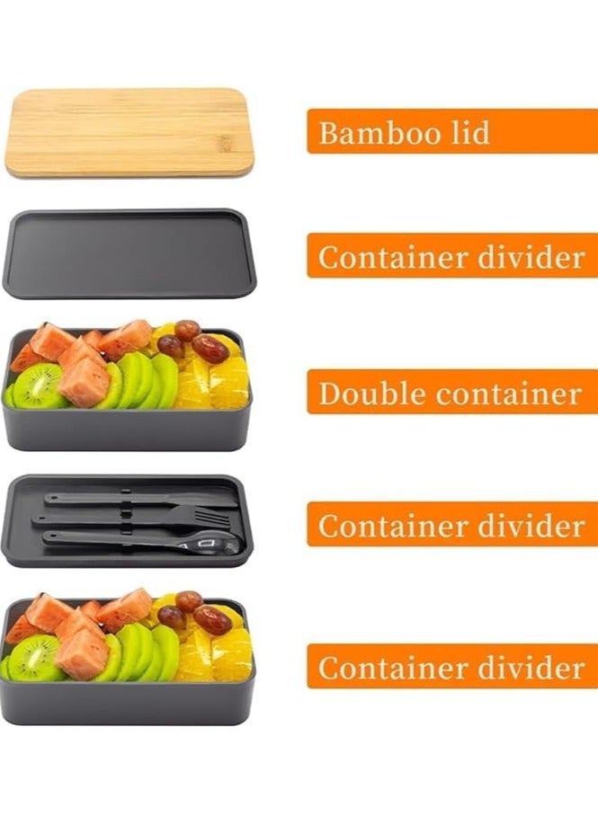 Hihonor Bento Box, Adult Lunch Box with lunch bag,Japanese Stackable Lunch Box with Compartments, Bento lunch Box with Utensil & Chopsticks & Dip Container Set of, Microwavable,1200ML (Black)  - Image 2