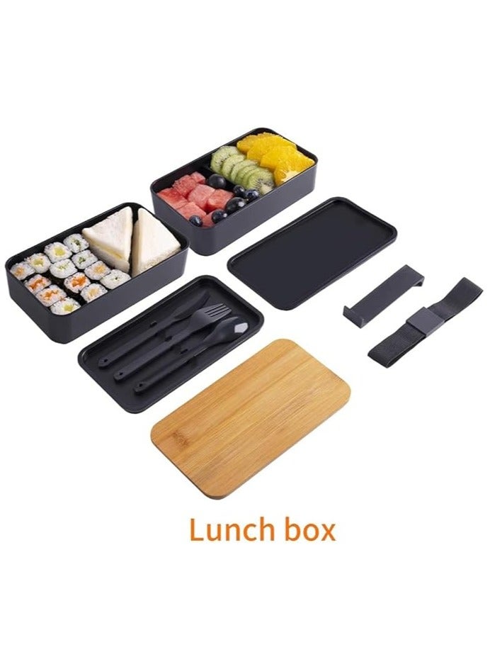 Hihonor Bento Box, Adult Lunch Box with lunch bag,Japanese Stackable Lunch Box with Compartments, Bento lunch Box with Utensil & Chopsticks & Dip Container Set of, Microwavable,1200ML (Black)  - Image 3