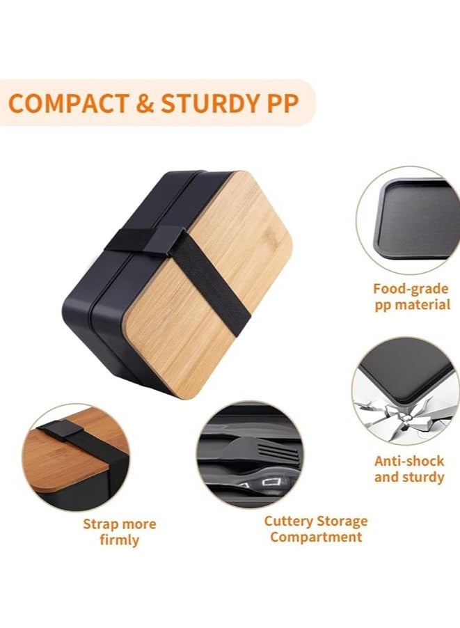 Hihonor Bento Box, Adult Lunch Box with lunch bag,Japanese Stackable Lunch Box with Compartments, Bento lunch Box with Utensil & Chopsticks & Dip Container Set of, Microwavable,1200ML (Black)  - Image 5