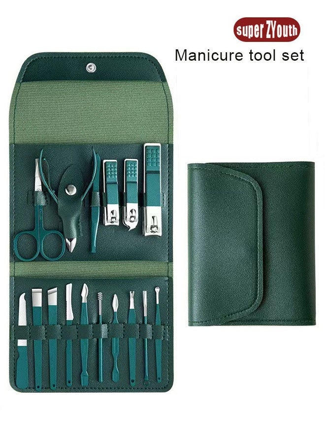 Super ZYouth 16 Piece Professional Pedicure and Nail Clipper Manicure Tool Set for Face Hand and Foot Care Green - Image 1