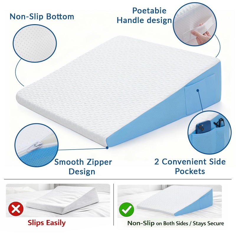 COLDHUNTER Wedge Pillow for Sleeping, 7.5" Bed Wedge After Surgery, Back Pain Relief, Memory Foam Pillow Triangle Incline Wedge for Back Support, Leg Elevation - Image 5