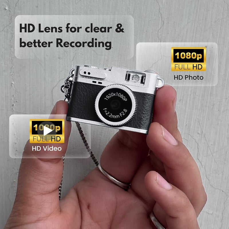 FETACA كاميرا رقمية صغيرة مع وضع الفلتر، فيديو 1080p، ضوء فلاش، نسيج جلدي – كاميرا عمل صغيرة مع سلسلة مفاتيح معدنية – مدمجة للسفر، الهدايا والتصوير الممتع (أسود) - Image 5