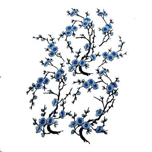 6 Pcs Big Plum BlossomSmall Slice of Plum Blossom Iron On Patches Embroidery Flower Appliques 141x75 36x19cm67X3317X8cm Blue