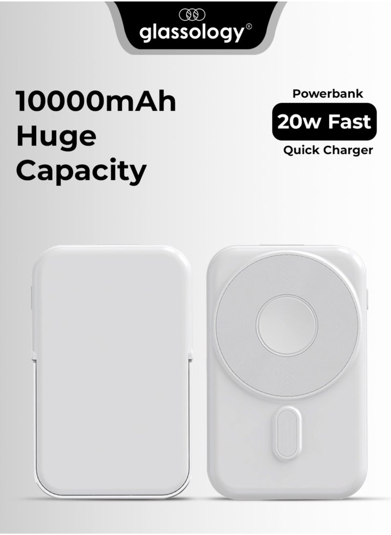 glassology - Power Bank 10000mAh 20W Magsafe Wireless Charger with Fast Charging, Battery Pack with Built-in USB-C Cable and Adjustable Stand, for iPhone 16/15 Series, AirPods, and More - Image 1