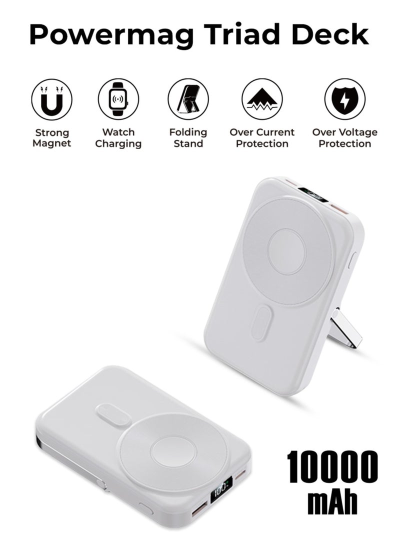 glassology - Power Bank 10000mAh 20W Magsafe Wireless Charger with Fast Charging, Battery Pack with Built-in USB-C Cable and Adjustable Stand, for iPhone 16/15 Series, AirPods, and More - Image 1