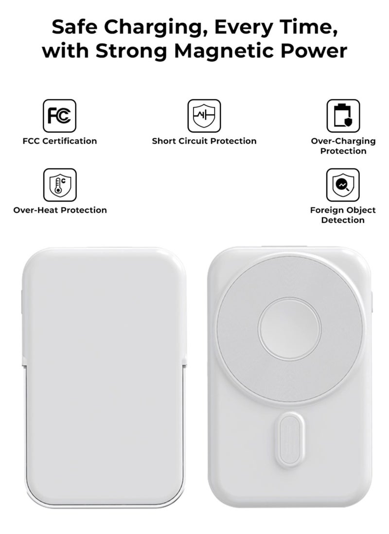 glassology - Power Bank 10000mAh 20W Magsafe Wireless Charger with Fast Charging, Battery Pack with Built-in USB-C Cable and Adjustable Stand, for iPhone 16/15 Series, AirPods, and More - Image 1