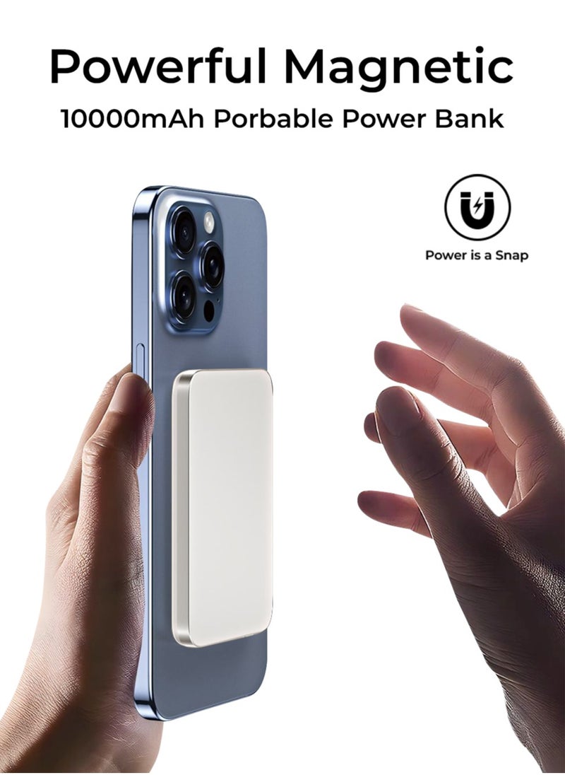 glassology - Power Bank 10000mAh 20W Magsafe Wireless Charger with Fast Charging, Battery Pack with Built-in USB-C Cable and Adjustable Stand, for iPhone 16/15 Series, AirPods, and More - Image 1