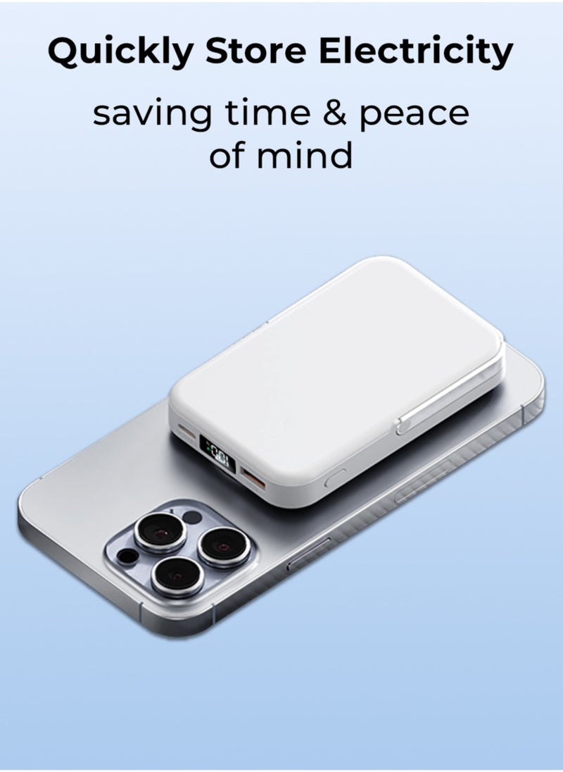 glassology - Power Bank 10000mAh 20W Magsafe Wireless Charger with Fast Charging, Battery Pack with Built-in USB-C Cable and Adjustable Stand, for iPhone 16/15 Series, AirPods, and More - Image 1