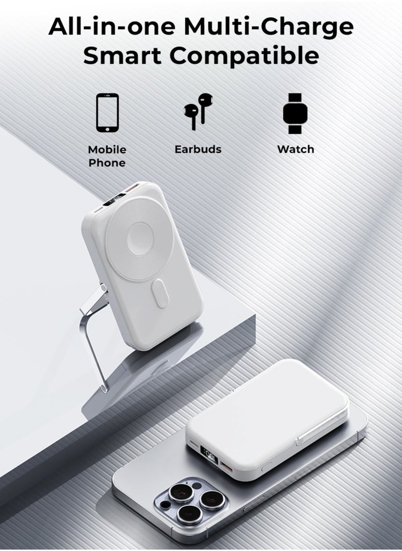 glassology - Power Bank 10000mAh 20W Magsafe Wireless Charger with Fast Charging, Battery Pack with Built-in USB-C Cable and Adjustable Stand, for iPhone 16/15 Series, AirPods, and More - Image 1
