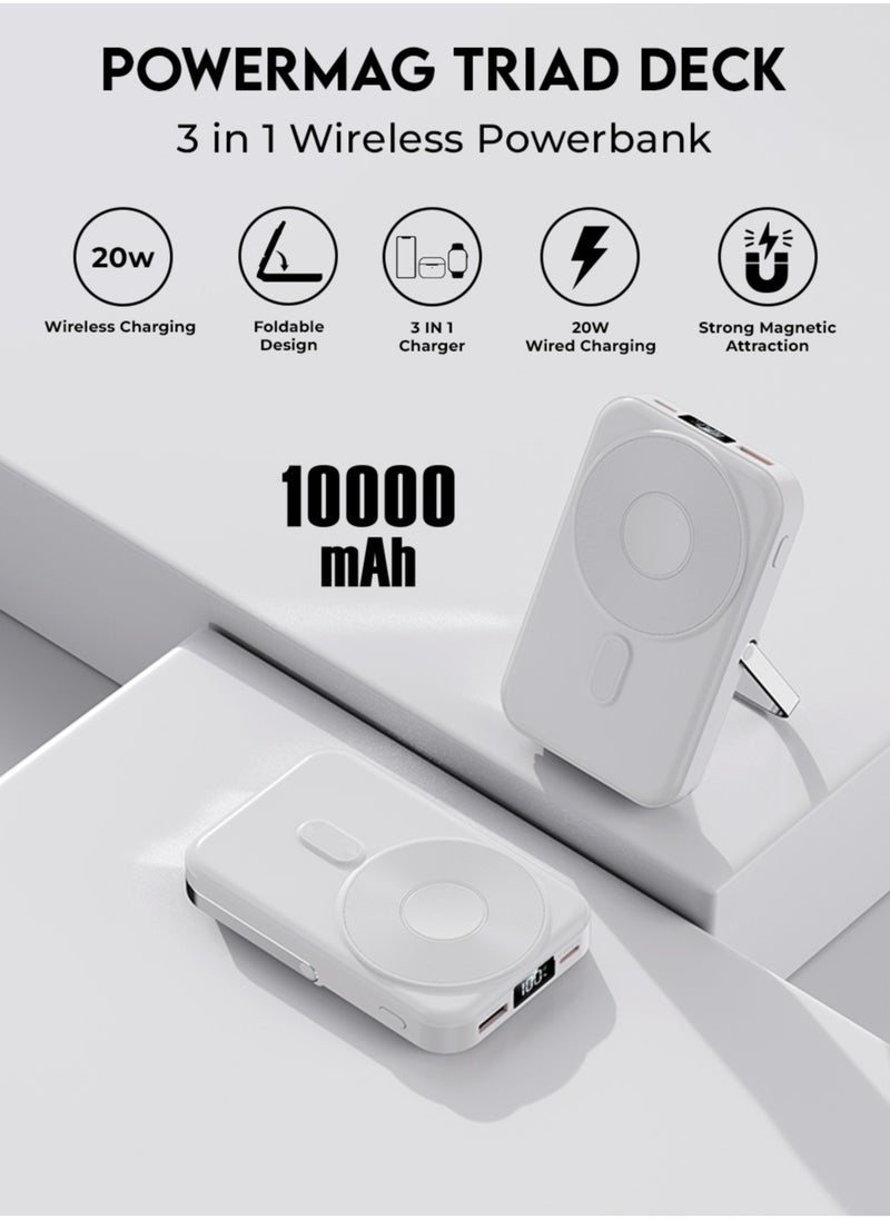 glassology - Power Bank 10000mAh 20W Magsafe Wireless Charger with Fast Charging, Battery Pack with Built-in USB-C Cable and Adjustable Stand, for iPhone 16/15 Series, AirPods, and More - Image 1