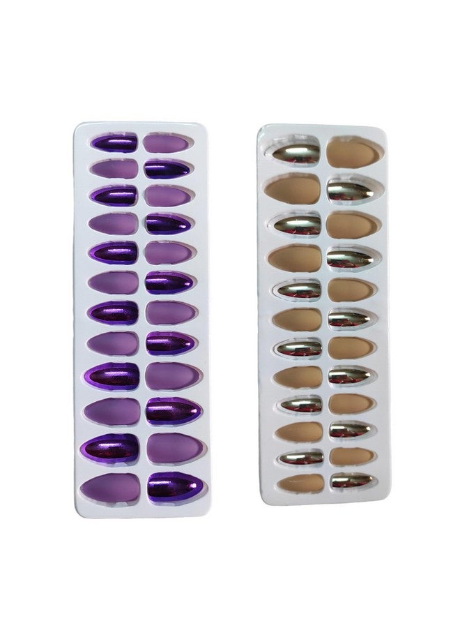 Sidha 12 Matte 12 Shiny Almond Nail (Pack Of 2) Different Shade With Stickon Easy Stick-on Application For A Flawless, Trendy Manicure Elevate Your Style Effortlessly Random Color - Image 1