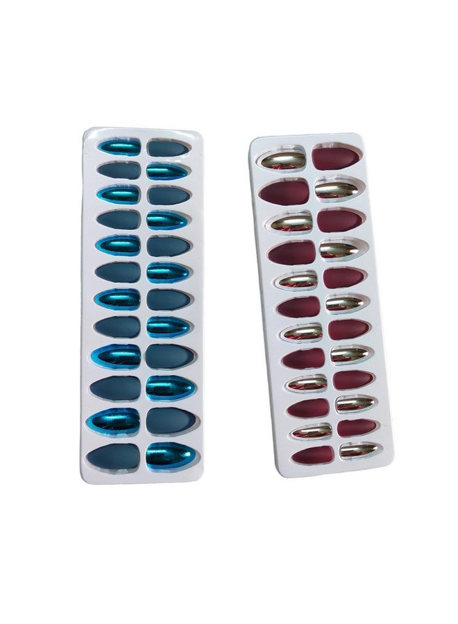 Sidha 12 Matte 12 Shiny Almond Nail (Pack Of 2) Different Shade With Stickon Easy Stick-on Application For A Flawless, Trendy Manicure Elevate Your Style Effortlessly Random Color - Image 3